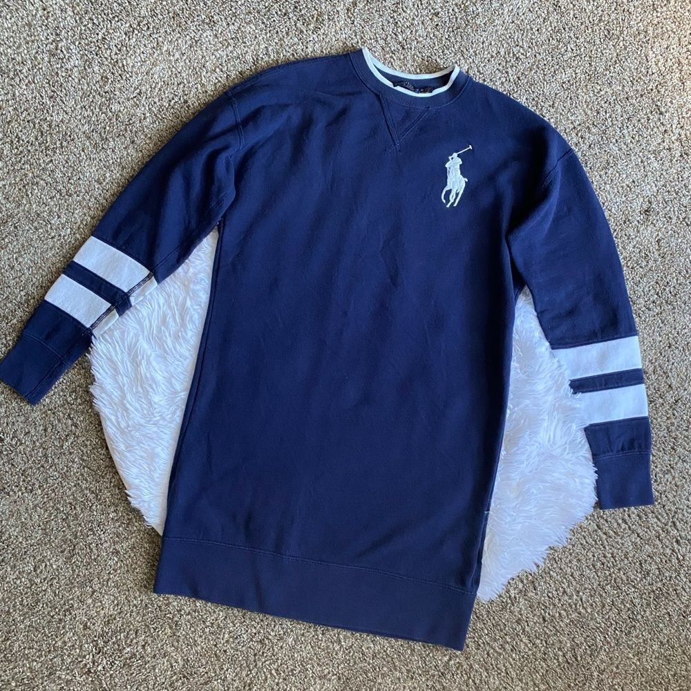 Polo Ralph Lauren Sweatshirt Dress Blue‎ Faded Womens Size XS